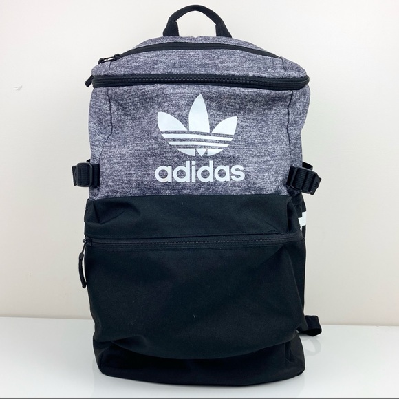 Adidas Ori Classic Zip Top Backpack Book Bag Gray & Black Trefoil Logo